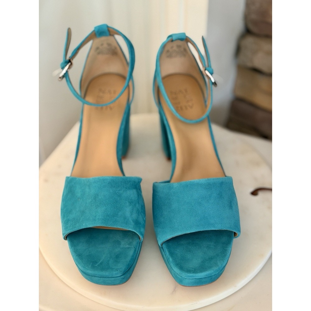 Naturalizer Pearlyn Women's 9.5M Teal Suede Leather Platform Block Heel Sandals - Picture 3 of 7